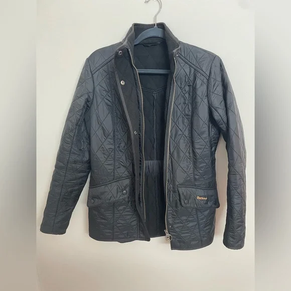 Women's Barbour Cavalry Black Polarquilt Quilted Jacket size 10 M/L Zip Pockets - Picture 2 of 14